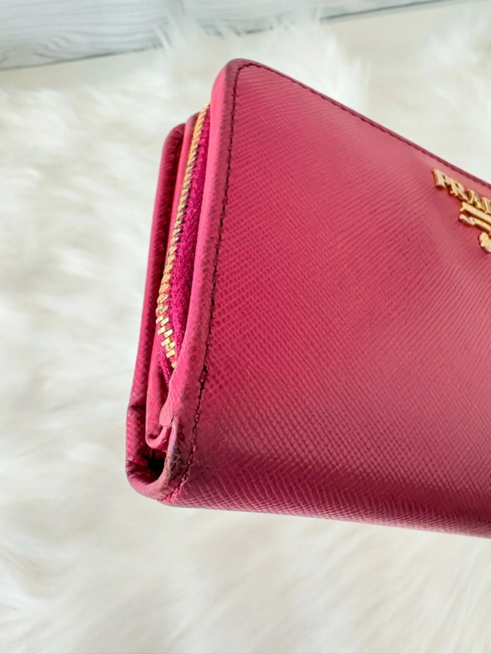 PRADA fuchsia Saffiano Leather Compact Wallet‎